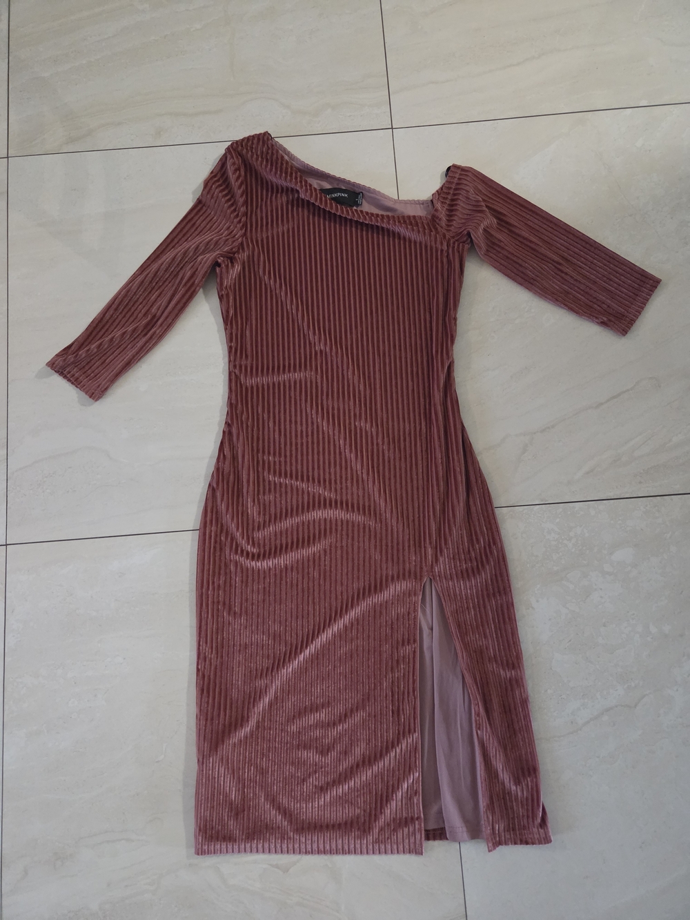MINKPINK Ribbed Velvet Midi Dress in Dusty Rose